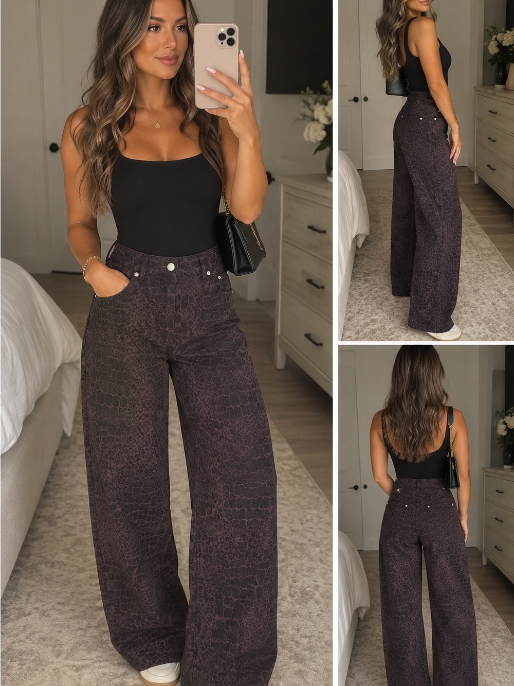 Liu Jo Balloon Jacquard Trouser Jeans in Chocolate Brown Animal Print - Size 27